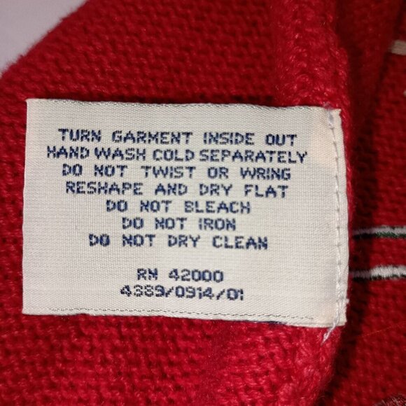 Ugly Christmas Cardigan Sweater Red & Black Crochet Trim Rami Cotton Blend Sz LG - Picture 11 of 11